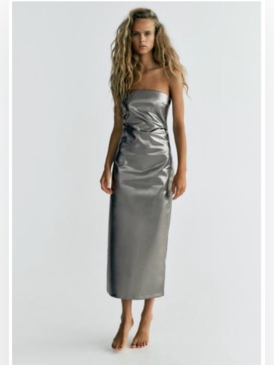 Zara Dresses & Skirts - Zara Silver Strapless Midi Dress - XS. B2